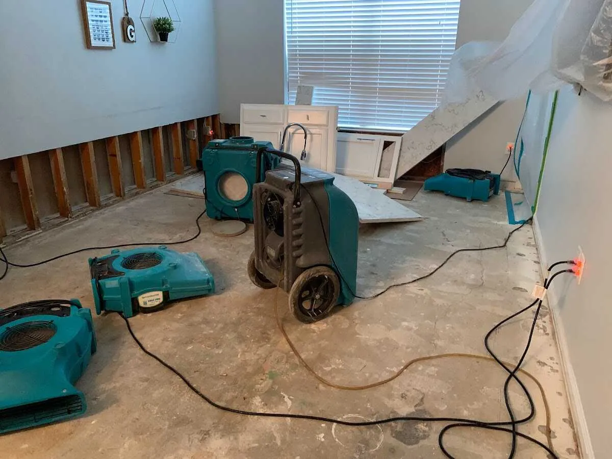 Dehumidifier in flood-cut room for Water Damage Restoration in Steilacoom